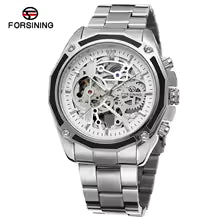 FORSINING Men Watch Stainless Steel Military Sport Wristwatch Skeleton Automatic Mechanical Male Clock relogio masculino 0609