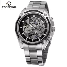 FORSINING Men Watch Stainless Steel Military Sport Wristwatch Skeleton Automatic Mechanical Male Clock relogio masculino 0609