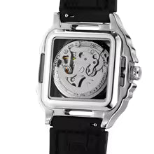 2025Luxury Brands FORSINING Square Steel Skeleton Mechanical Man Watch Automatic Movement Clockwork Sport Waterproof Rubber Male