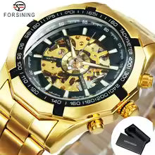 WINNER Fashion Skeleton Watch for Men Luminous Hand Classsic Mechanical Watches Stainless Steel Band Luxury Forsining Wristwatch