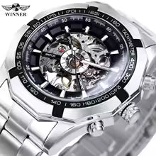 WINNER Fashion Skeleton Watch for Men Luminous Hand Classsic Mechanical Watches Stainless Steel Band Luxury Forsining Wristwatch