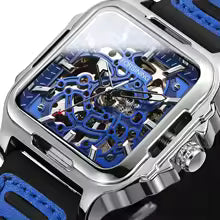 2025Luxury Brands FORSINING Square Steel Skeleton Mechanical Man Watch Automatic Movement Clockwork Sport Waterproof Rubber Male