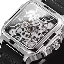 2025Luxury Brands FORSINING Square Steel Skeleton Mechanical Man Watch Automatic Movement Clockwork Sport Waterproof Rubber Male