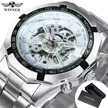 WINNER Fashion Skeleton Watch for Men Luminous Hand Classsic Mechanical Watches Stainless Steel Band Luxury Forsining Wristwatch