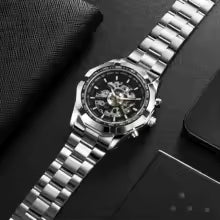 WINNER Fashion Skeleton Watch for Men Luminous Hand Classsic Mechanical Watches Stainless Steel Band Luxury Forsining Wristwatch