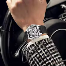 2025Luxury Brands FORSINING Square Steel Skeleton Mechanical Man Watch Automatic Movement Clockwork Sport Waterproof Rubber Male