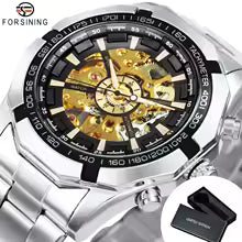 WINNER Fashion Skeleton Watch for Men Luminous Hand Classsic Mechanical Watches Stainless Steel Band Luxury Forsining Wristwatch